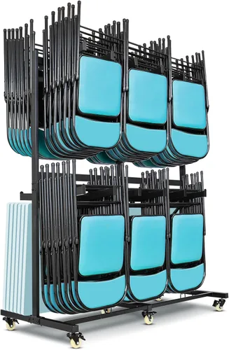 Vista 8 de Carrito de silla plegable con ruedas, 500 libras de alta resistencia para sillas de almacenamiento para 42 sillas o 12 mesas, carrito con cerradura