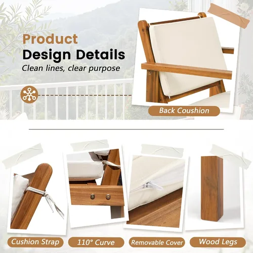 Vista 4 de Flamaker Sillas de Patio 3 Piezas Muebles de Patio de Madera de Acacia con Mesa de Café y Cojines Conjunto de Conversación Exterior Sillas de Balcón