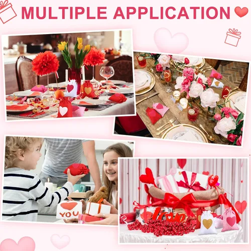 Vista 3 de 36 bolsas de arpillera de corazón para el día de San Valentín, 4 x 6 pulgadas, con cordón, pequeñas bolsas de joyería de lino, bolsas con cordón