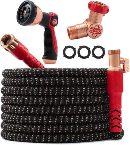 Vista 11 de Pocket Hose Copper Head con nueva bisagra de bolsillo, manguera de jardín expandible de 25 pies, VISTO EN LA TV, gira 360°, tubo avanzado Tri-Tex