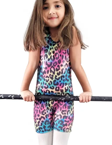 Vista 3 de Nymphperi Paquete de 2 leotardos de gimnasia para niñas, mallas con pantalones cortos brillantes sin mangas, unitardo de una pieza, ropa de baile