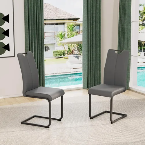 Vista 42 de Juego de sillas de comedor modernas (2 unidades) de piel sintética PU con respaldo alto tapizadas con patas doradas de metal para cocina y comedor