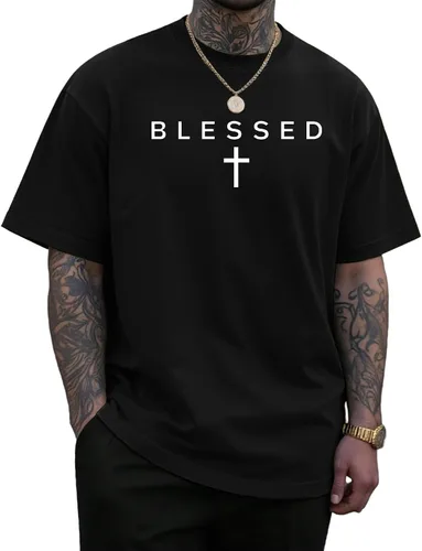 Vista 10 de KUYIGO Camiseta con estampado de cruz bendecida para hombre Blanco