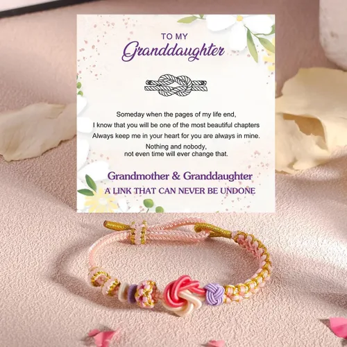 Vista 4 de Pulsera de nudo de cereza con texto en inglés «To My Granddaughter A Link That Can Never Be Undone», pulsera para nieta de la abuela, ajustable
