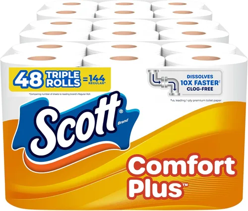 Vista 11 de Scott ComfortPlus - Papel higiénico, 6 mega rollos, 310 hojas por rollo, apto para fosas sépticas, toalla de baño de 1 capa