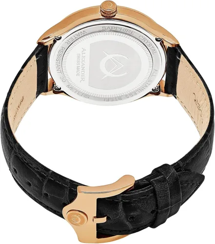 Vista 2 de Alexander Reloj analógico de cuarzo para hombre con correa A103-05, NegroOro rosa, Correa