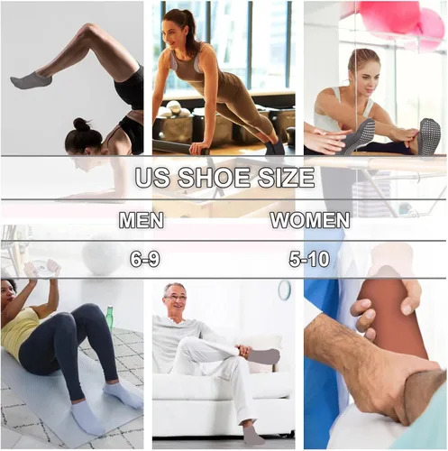 Vista 6 de Calcetines de yoga para mujer, calcetines antideslizantes con gel de agarre para el hogar, hospital, yoga, pilates, barras, ancianos, embarazo
