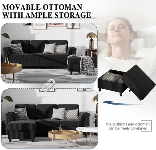 Vista 6 de Sofá modular para sala de estar, sofás seccionales de 79 pulgadas con otomana, sofá en forma de L con reposabrazos bolsillo lateral de Gris