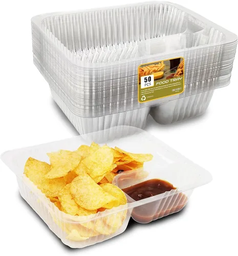 Vista 9 de 25 bandejas desechables para nachos, recipientes de plástico de 12 onzas con soporte para chips y salsa, 6 x 5 pulgadas, 2 compartimentos, bandejas