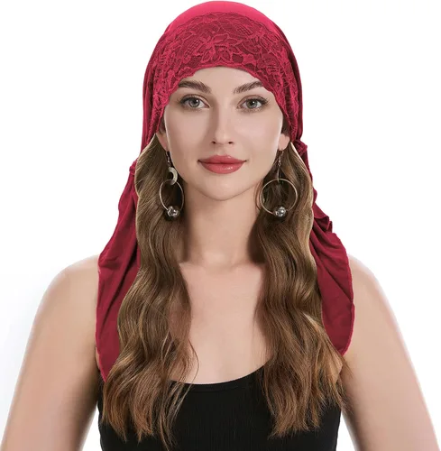 Vista 18 de ZLYC Gorro de quimioterapia para la cabeza preatado, gorro ligero para Verde (Lace Green)