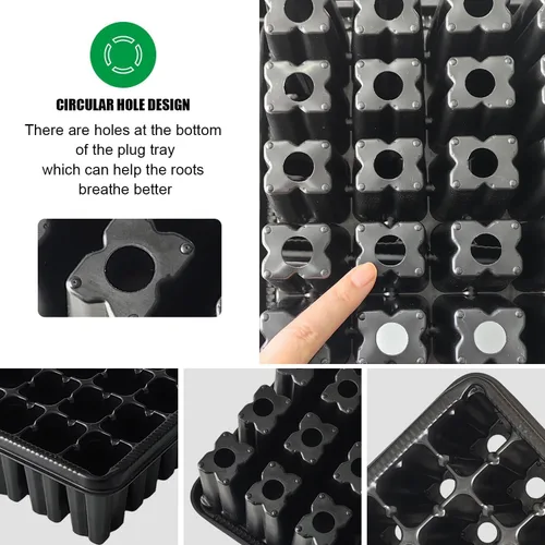 Vista 4 de Bandejas de Inicio de Semillas de Servicio Pesado con Cúpulas de Humedad de 5'' de Alto y Celdas Profundas de 2.75'' – Paquete de 3