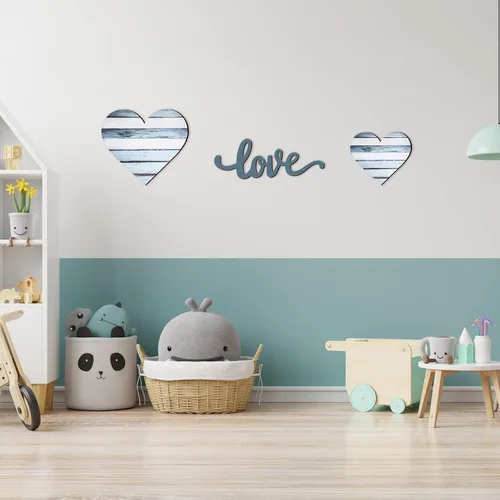 Vista 6 de 3 piezas de corazones de madera decoración corazón letrero de madera rústico colgante placa de amor para pared, hogar, granja, sala de estar Azul
