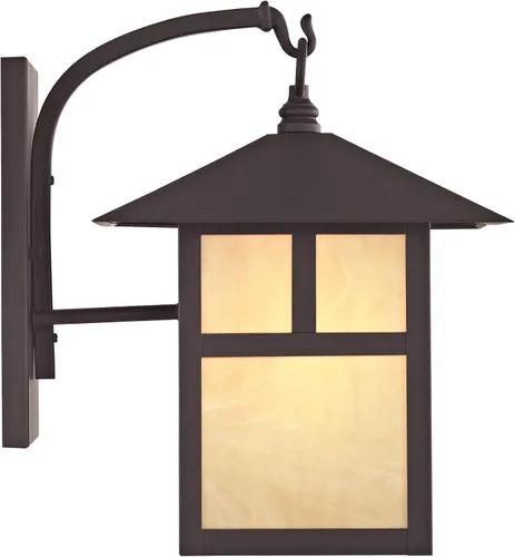 Vista 4 de Livex Lighting 2133-07 Montclair Mission - Farol de pared de latón macizo con acabado de bronce para exteriores con vidrio Tiffany iridiscente