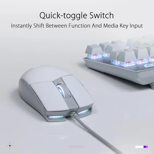 Vista 6 de ASUS ROG Strix Impact II Moonlight White Mouse para juegos Diseño ambidiestro y ligero sensor óptico de 6200 DPI interruptores intercambiables