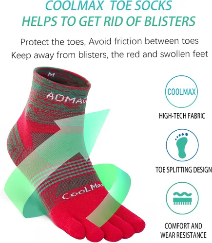 Vista 2 de aomagic Calcetines de cinco dedos para hombres y mujeres, para correr, Coolmax, transpirables, ligeros, 3 pares