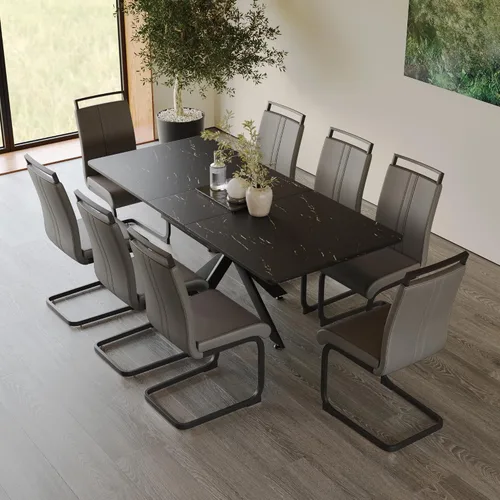 Vista 39 de Mesa de comedor de mármol para 4-8, mesa de comedor extensible de 62.4 a 78.15 pulgadas, mesa de cocina moderna, mesa rectangular que ahorra espacio