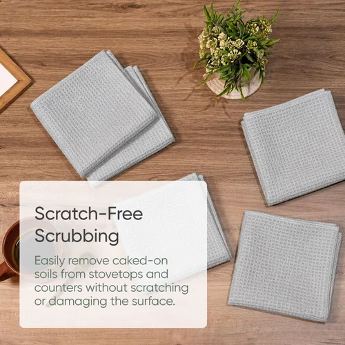 Vista 3 de Toallas de cocina de microfibra con tejido gofre, absorbentes, sin pelusas, gruesas, reutilizables, comerciales, suaves, para manos, té, vidrio Gris