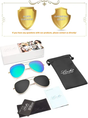 Vista 5 de Livhò Sunglasses for Men Women Aviator Polarized Metal Mirror UV 400 Lens Protection