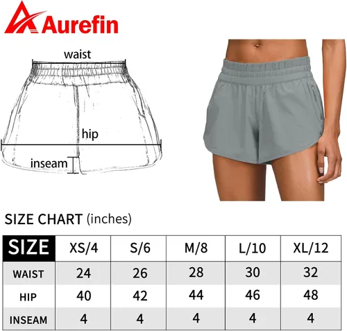Vista 7 de Aurefin Pantalones cortos de correr de cintura baja para mujer, de secado rápido, con forro y bolsillo con cremallera
