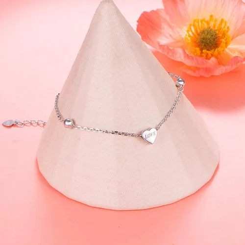 Vista 5 de Ladytree Tobillera para mujer de plata de ley 925 ajustable con cuentas de corazón y circonita cúbica