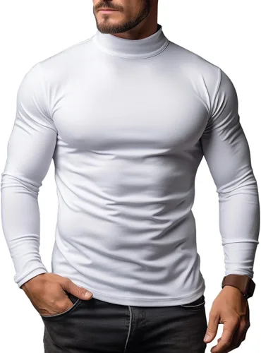 Vista 4 de Camisas de cuello alto falso para hombre, manga larga, ajuste delgado, cuello alto, básico, suéter térmico de capa base