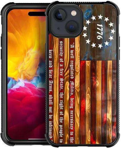 Vista 228 de Funda compatible con iPhone 8, a prueba de golpes, antiarañazos, bandera de ciervos de cola blanca de grano de madera estadounidense