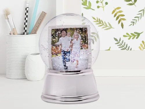 Vista 3 de Neil Enterprises Inc. Foto Globo de Nieve con Base de Plata