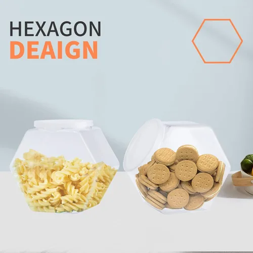 Vista 5 de CAGSIG Tarros de caramelo con tapas, paquete de 8 tarros de plástico para dulces con tapa, tarros de dulces hexagonales para cocina, recipientes