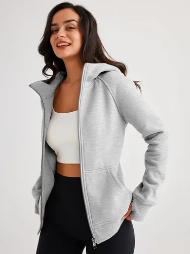 Vista 51 de Trendy Queen Sudaderas con capucha y cremallera para mujer, chaquetas de vellón, talla extragrande, moda de otoño e invierno