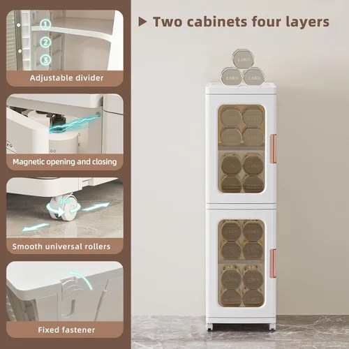 Vista 4 de CXCJAI Armario estrecho con puertas y estantes, organizador de cocina alto y delgado con estante ajustable, armario de papel higiénico de lino de 2