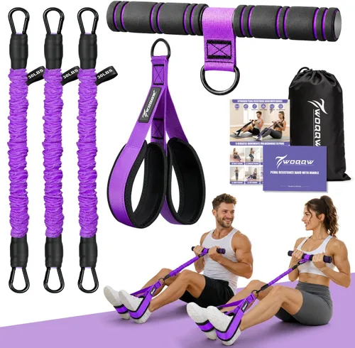 Vista 8 de WOQQW Banda de resistencia de pedal multifunción con mango, bandas de resistencia de pie ajustables de 3 tubos mejoradas para núcleo, brazo