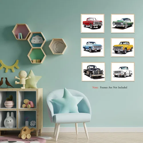 Vista 5 de MOCVSWO Impresiones artísticas clásicas para pared de auto, camioneta con acuarela, carteles, decoración de habitación de niños, decoración