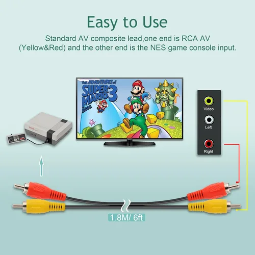 Vista 2 de CUENSTOP Fuente de alimentación NES y cable AV, cable de alimentación de CA y cable de audio y video AV compatible con Nintendo Entertainment