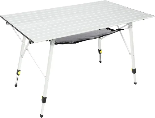 Vista 11 de PORTAL Mesa de camping plegable portátil con patas ajustables, mesa plegable de aluminio mesa enrollable con bolsa de transporte para exteriores