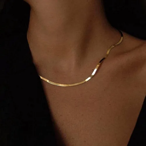Vista 2 de CHESKY Gold Necklace for Women, 14K PlatedS925 sterling silver Snake Chain Necklace Dainty Simple Chunky Herringbone Necklace Gold Choker Necklaces