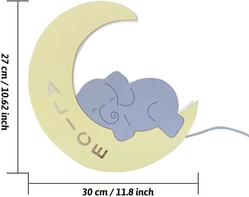 Vista 7 de Luz nocturna personalizada para niños, niñas, niños, lindo diseño de elefante y luna, con nombre grabado, lámpara de pared acrílica, regalos