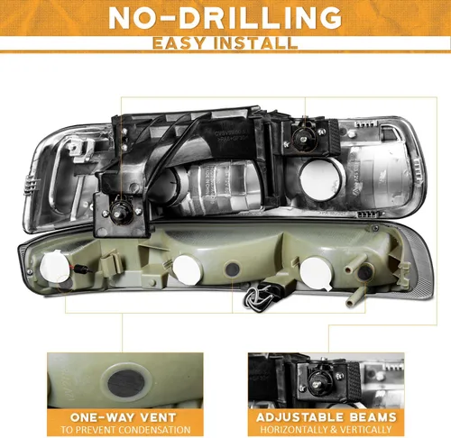 Vista 4 de WEELMOTO Juego de faros delanteros para 99-02 Chevy Silverado 1500 2500; para 01-02 Silverado 1500HD 2500HD 3500HD; para 00-06 Tahoe Suburban 1500