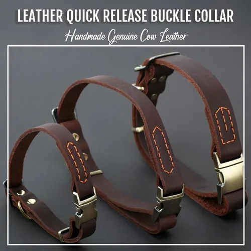 Vista 2 de Collar de cuero personalizado para mascotas, collar de perro personalizado con placa de identificación grabable, collar transpirable con hebilla
