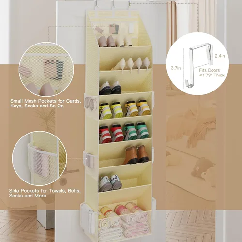 Vista 5 de Criusia Almacenamiento de zapatos, organizador de zapatos sobre la puerta, almacenamiento de zapatos colgante con grandes bolsillos profundos, se