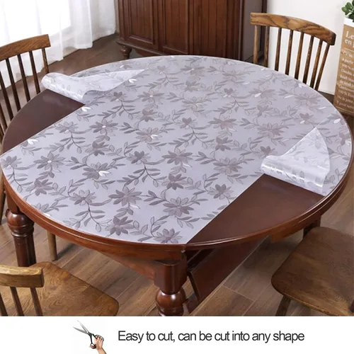 Vista 5 de Mantel redondo para mesa de comedor, protector de PVC transparente, rollo de plástico ajustable a prueba de agua, para mesa de comedor, tapete