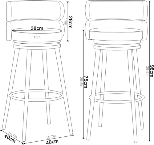 Vista 3 de Taburetes de bar giratorios de terciopelo modernos con respaldo medio y reposapiés, juego de 2 para isla de cocina, hogar, bar, comedor, sillas 3