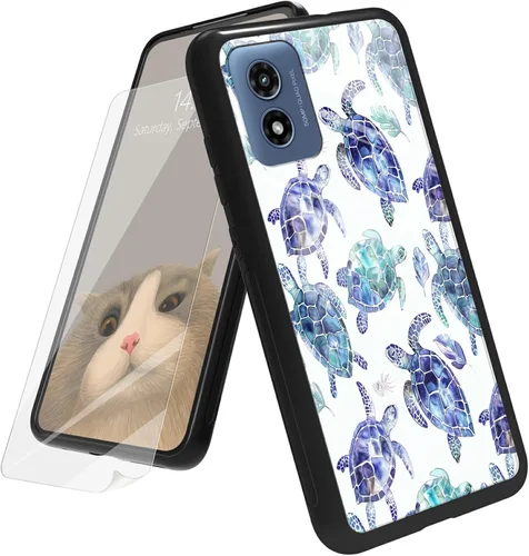 Vista 28 de Funda para Motorola Moto G Play 4G 2024 con protector de pantalla, parte trasera de vidrio templado + funda de silicona suave TPU absorción