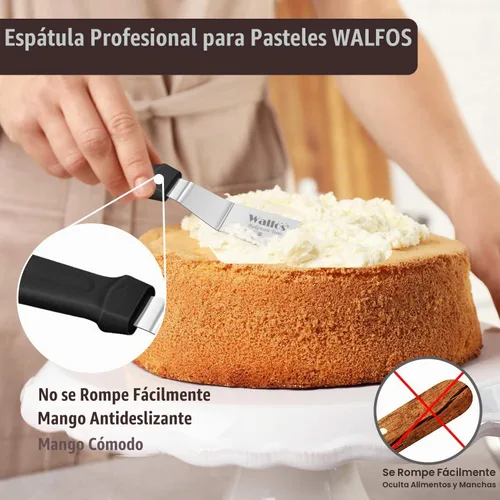 Vista 3 de Walfos Espátulas de glaseado, espátula de acero inoxidable para tartas con mango resistente y duradero, juego de 2 espátulas para decoración