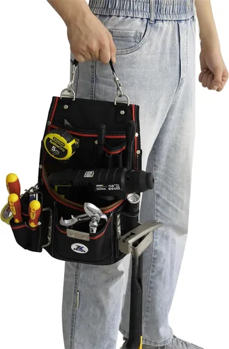Vista 7 de Zeluga 20-539 - Bolsa de herramientas profesional resistente con soporte para martillo y clip de cinta Nylon balístico 1680D + cuero genuino