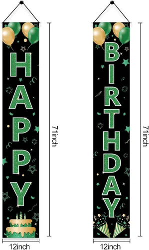 Vista 2 de Cartel verde para puerta de cumpleaños para mujeres y hombres, letrero de feliz cumpleaños verde negro dorado para porche, suministros de fiesta