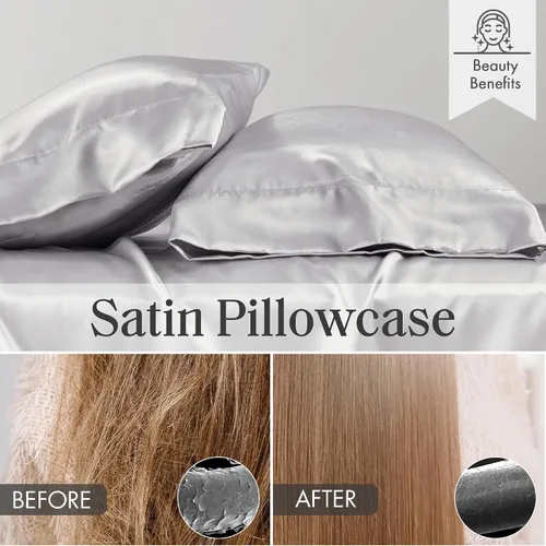 Vista 268 de Madison Park Essentials - Juego de sábanas de satén de lujo y sedoso con brillo natural, bolsillo elástico de 14 pulgadas para colchones de hasta 16