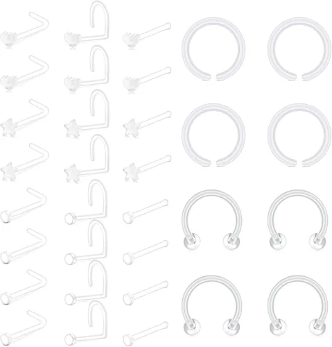 Vista 6 de Piercing para la nariz con pin de hueso Bioflex transparente de 0.71 oz, 0.71 oz, 0.71 oz, para mujeres y hombres