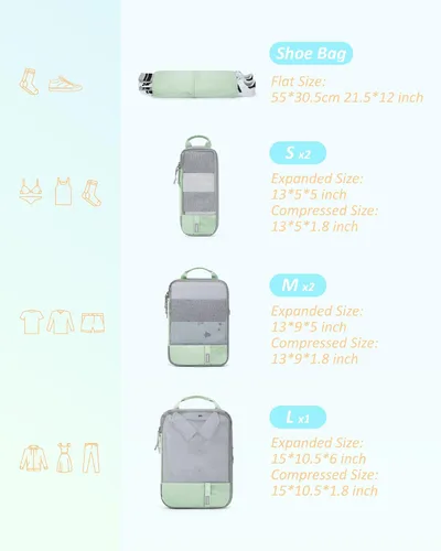 Vista 2 de BAGSMART - Juego de 6 cubos de compresión para maletas, juego de 6, 4 y 2, cubos organizadores de viaje, juego de bolsas expandibles, organizadores