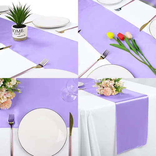 Vista 5 de 10-Pack Lavender 12 x 108 inches Long Premium Satin Table Runner Lavanda