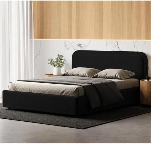 Vista 4 de Chloe - Cama de plataforma tapizada No requiere somier (borde negro, marco de cama queen)